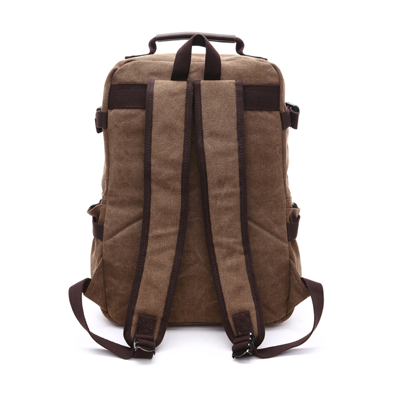 Mochila de lona de café masculina com zíper