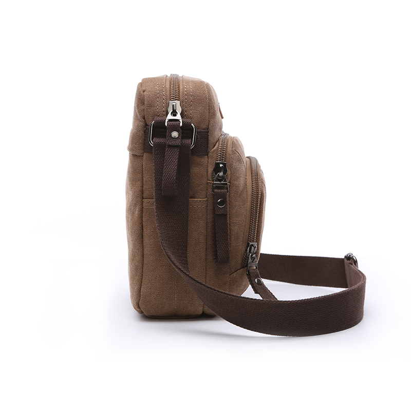 Bolsa carteiro de lona mini crossbody café no inverno