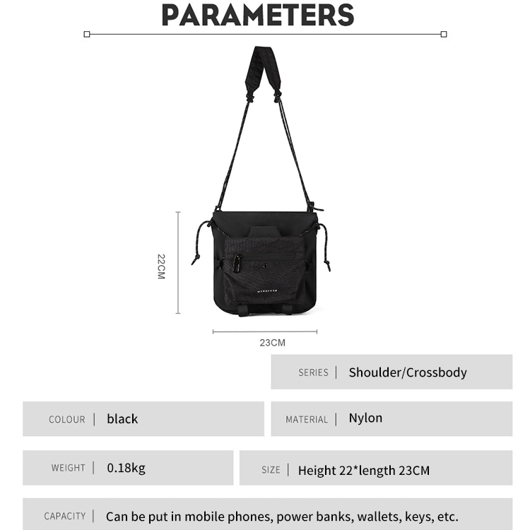 Bolsa transversal feminina de nylon preta tipo tiracolo