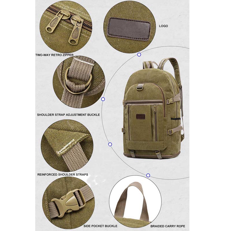 Mochila de lona grande para homens de acampamento durável para caminhadas