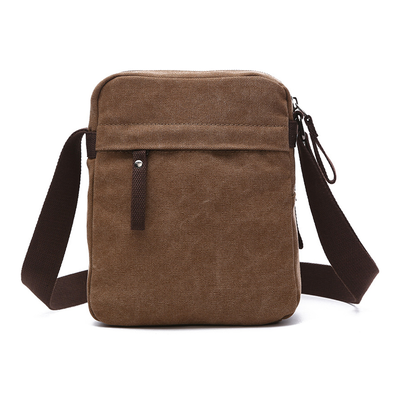 Bolsa carteiro de lona mini crossbody café no inverno