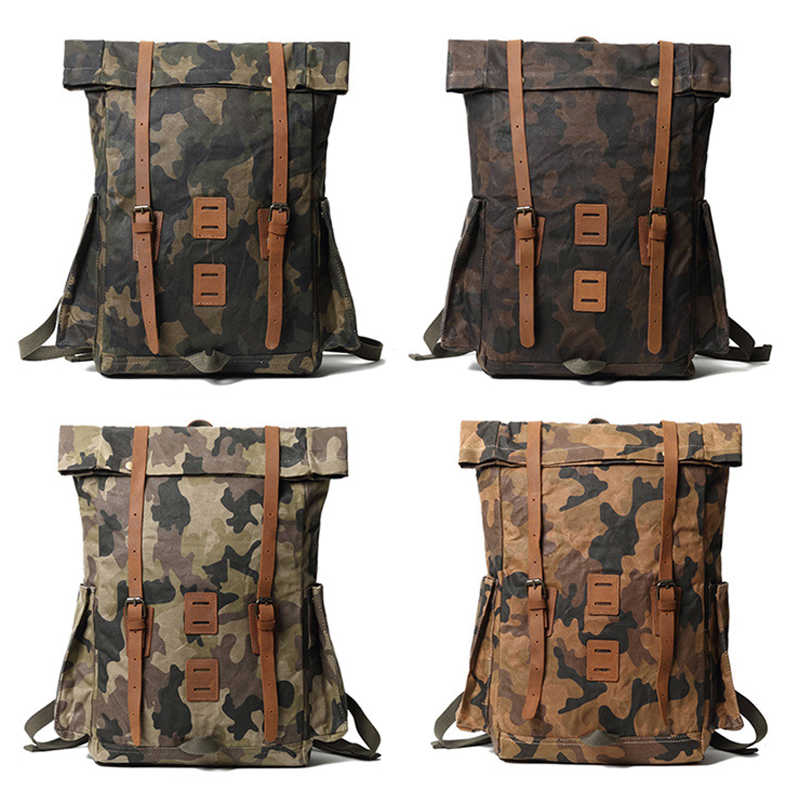 mochila de couro camuflado bolsa de lona encerada para homens