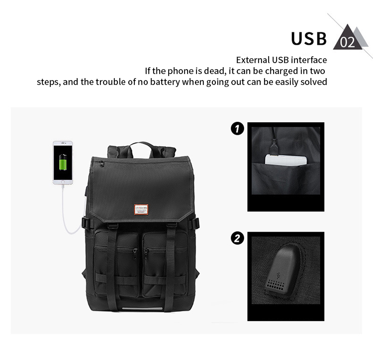 Mochila USB para viagem ao ar livre com capa de rolo masculino montanhismo 