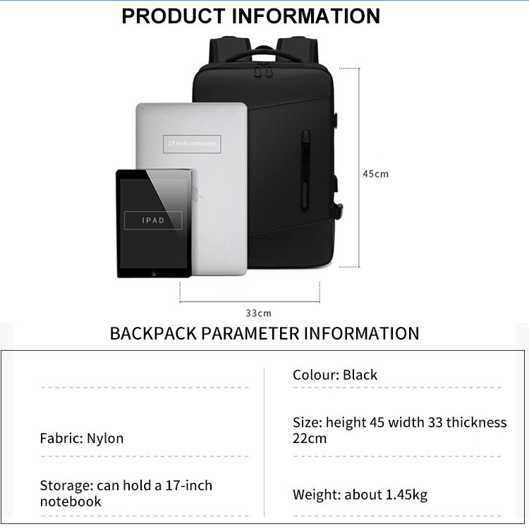 Nylon Anti-roubo Smart USB Laptop Backpack Custom Bag 