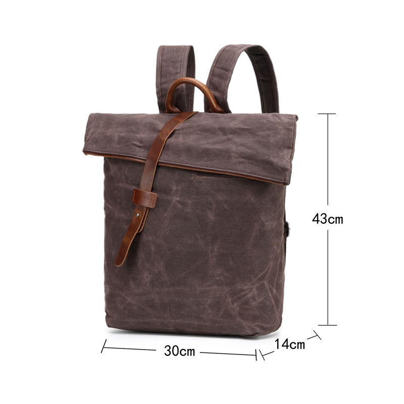 Mochila Khaki Canvas encerada com zíper