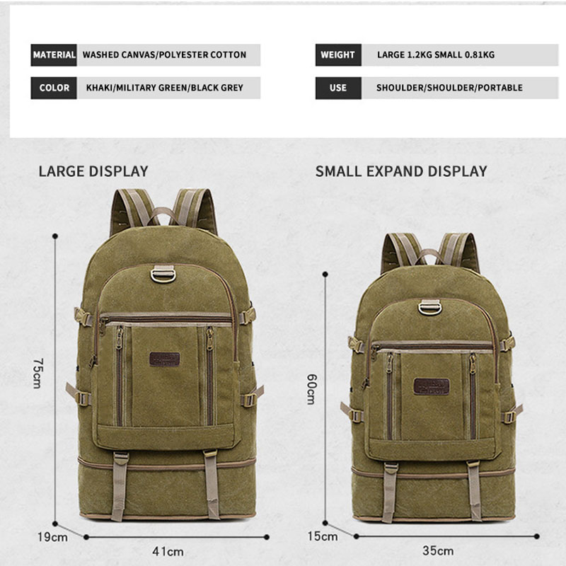 Mochila de lona grande para homens de acampamento durável para caminhadas