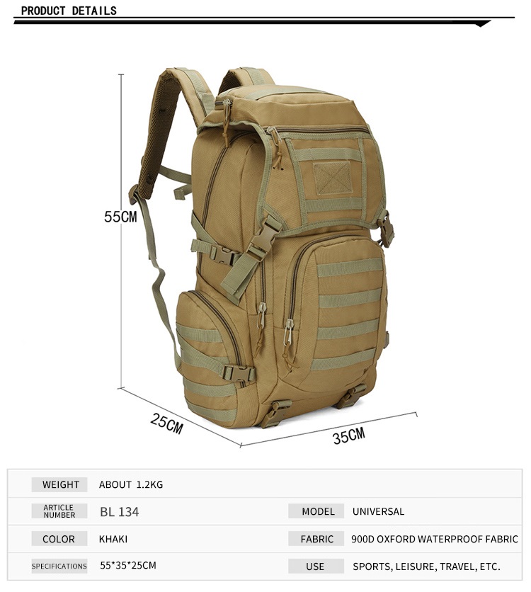 Mochila tática militar de montanha de acampamento militar molle 50L