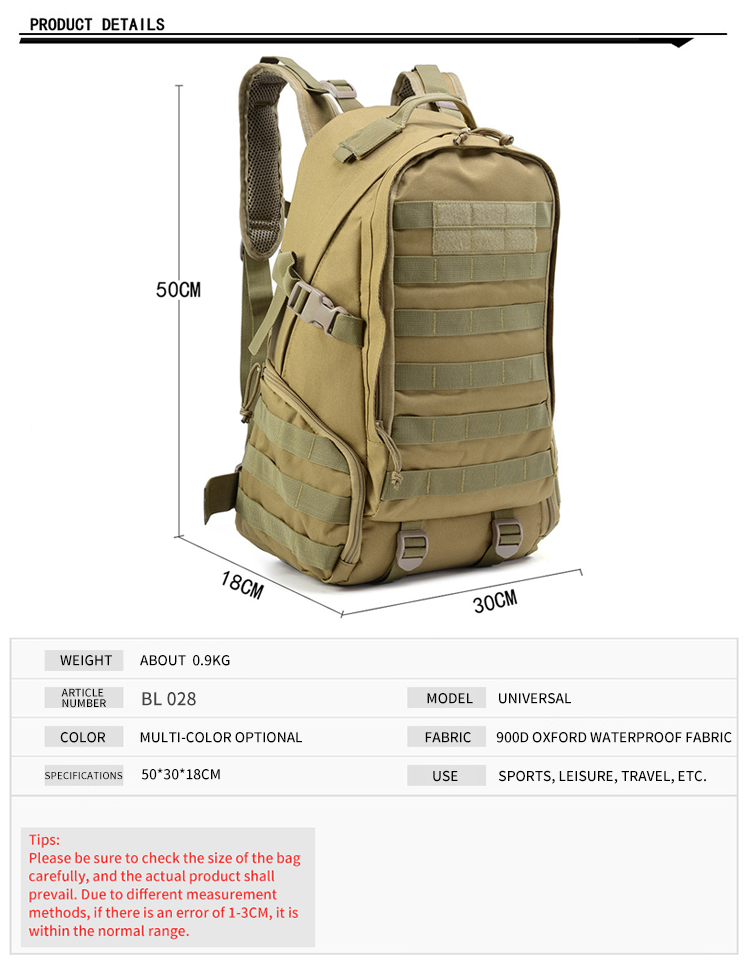 Mochila tática militar para homens de camuflagem de dia de caminhada molle