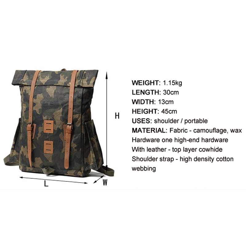 mochila de couro camuflado bolsa de lona encerada para homens