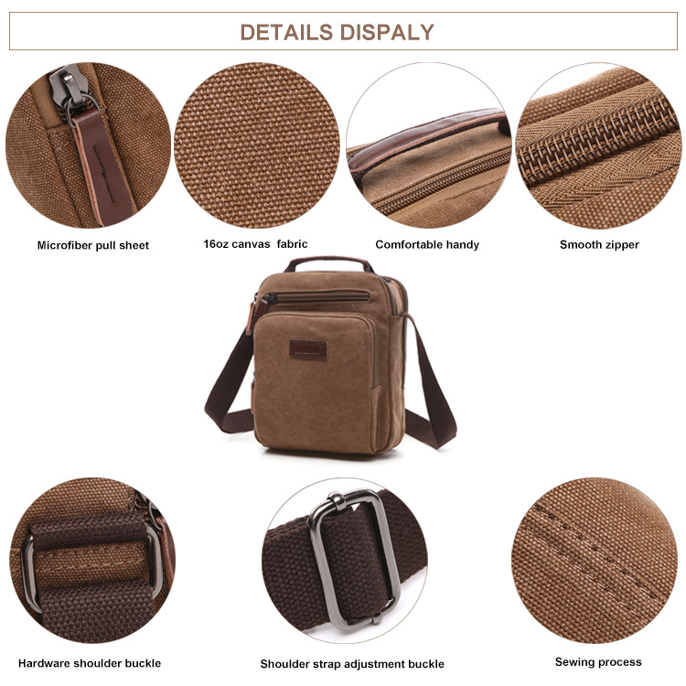 Bolsa de mensageiro de couro masculina crossbody pequena colega de lona