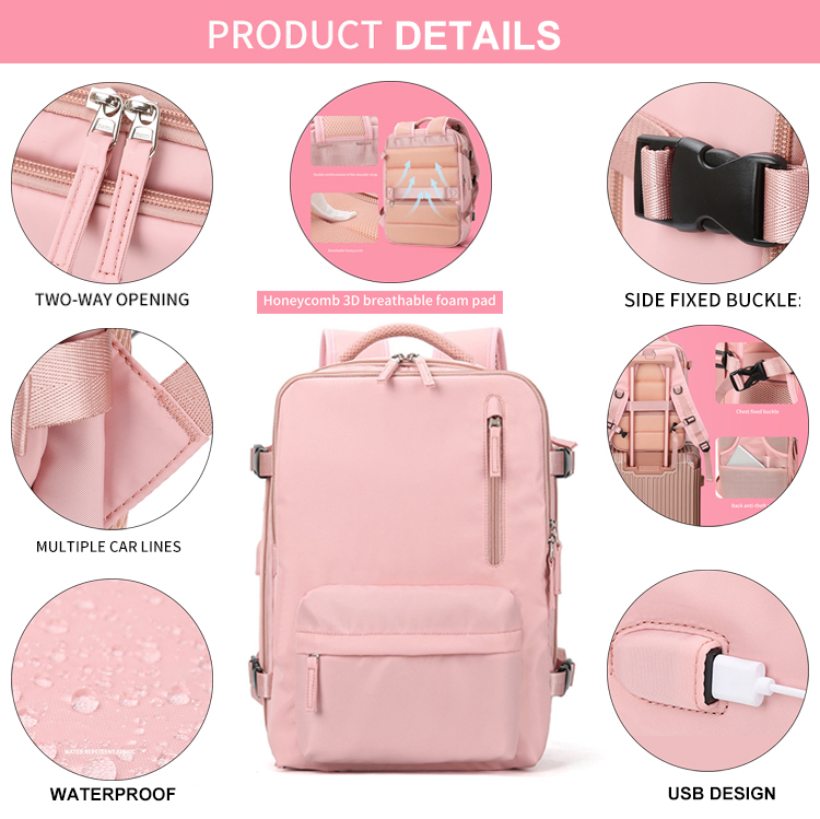 Nylon Multi-Pocket Laptop Mulheres Backpack USB Bolsa personalizada 