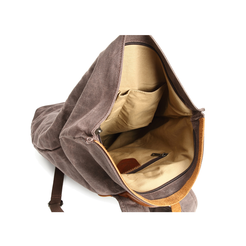 Mochila Khaki Canvas encerada com zíper