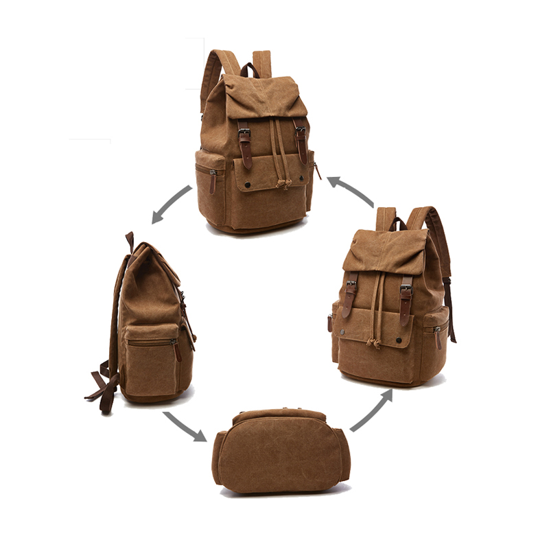 Mochila de lona cáqui masculina com zíper