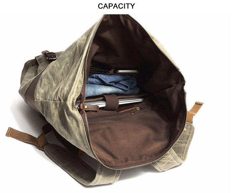 Mochilas de couro para laptop impermeável de lona encerada masculina à prova d'água