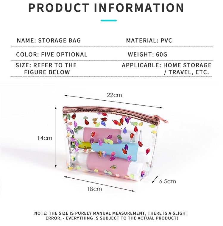 Saco cosmético com zíper em pvc bolsa de lavagem à prova d'água transparente