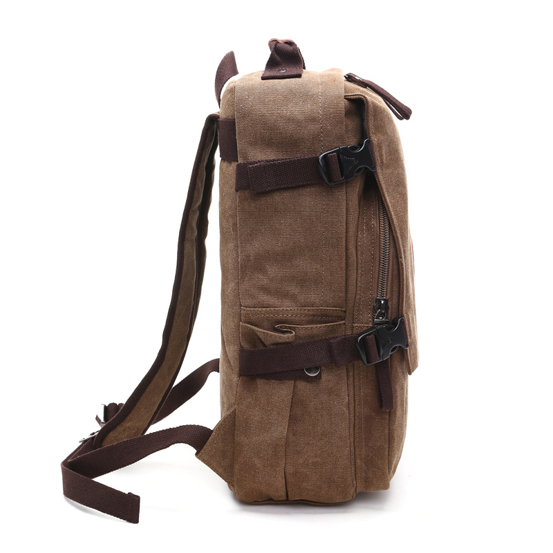 Mochila de lona de café masculina com zíper