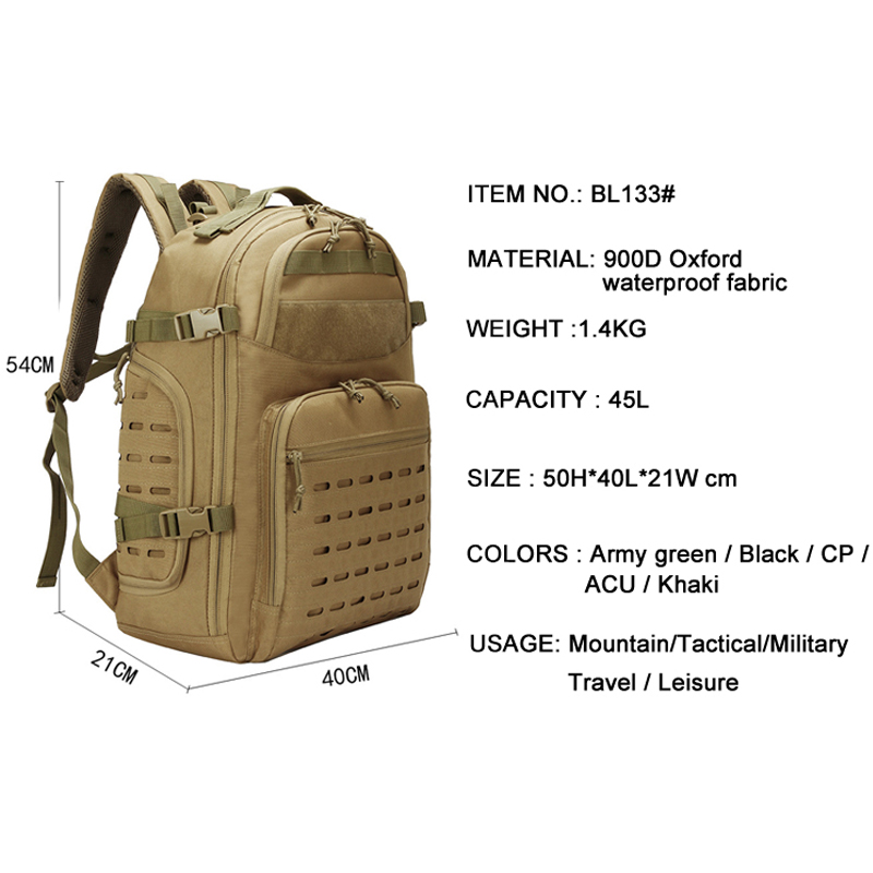 Mochila militar molle exército ciclismo mochila tática 45L