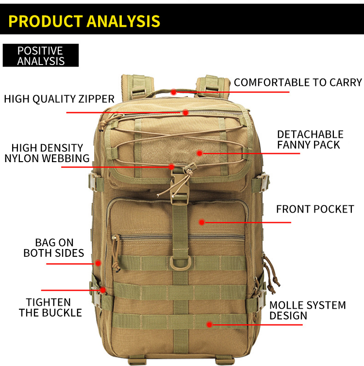 Bolsa de camuflagem de acampamento de viagem de montanhismo 45L mochila tática