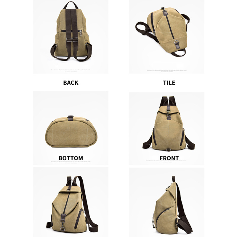 Mochila feminina de lona vintage casual escolar simples